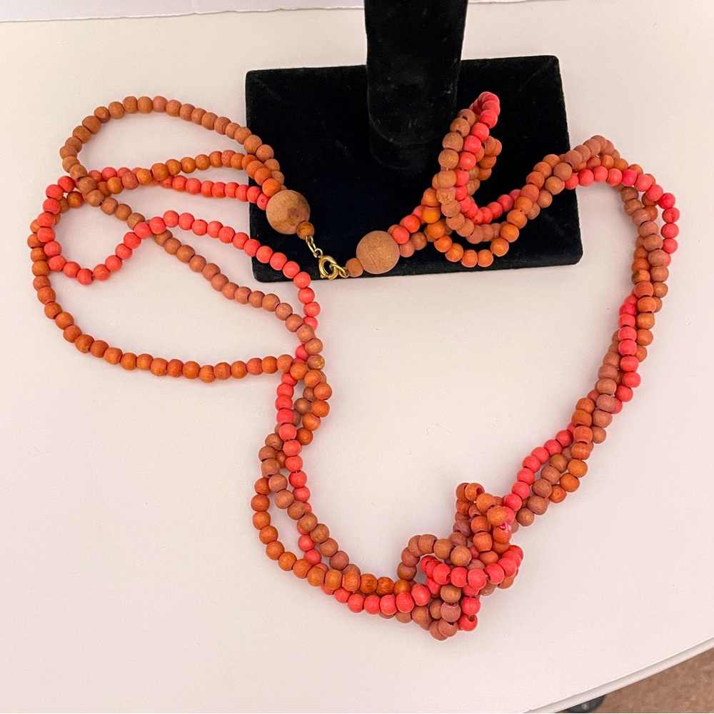 Vintage HAWAIIAN Wooden Summer Beach Tropical Vacation Natural Beaded Necklace
